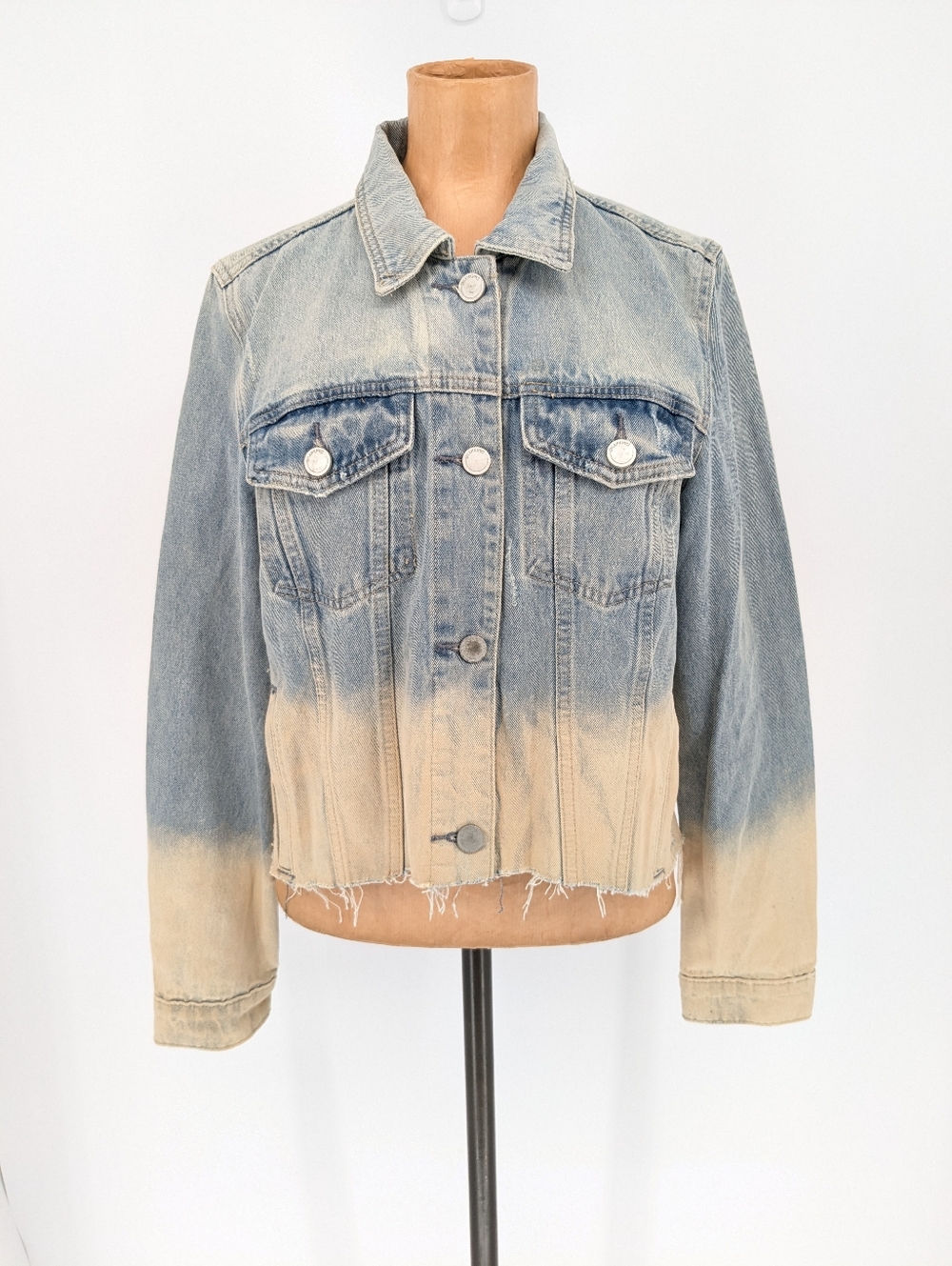 Blank NYC Distressed Two Tone Denim Jacket Distressed Womens Size Small Raw Hem